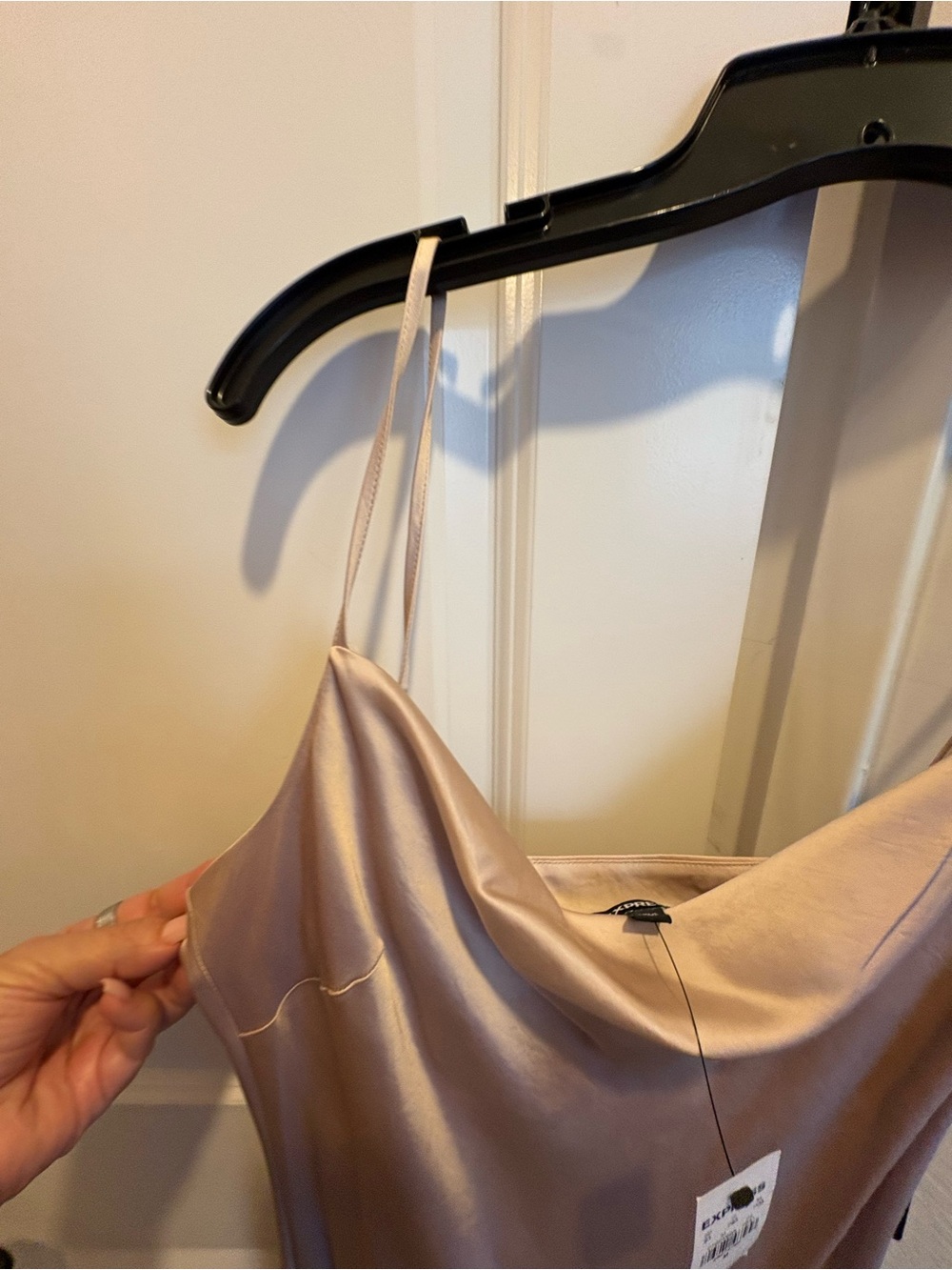 NWT Express Champagne Satin Slip Midi Dress | Cowl Neck | Adjustable Straps - Picture 2 of 5